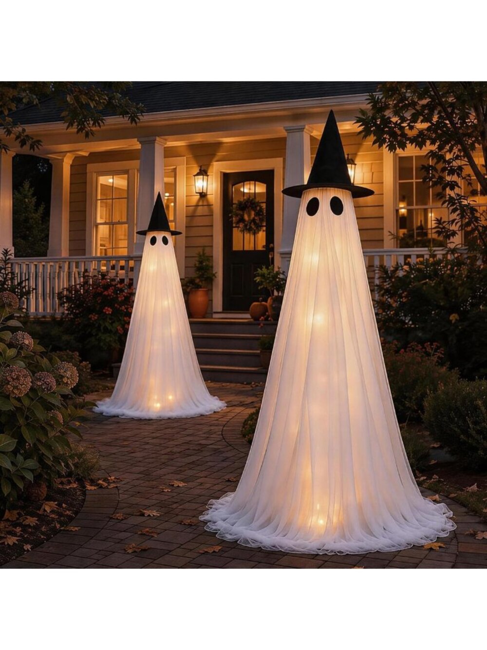2 Pack 5 Ft Light-Up Ghosts - Spooky Outdoor Halloween Decor for Yard & Porch